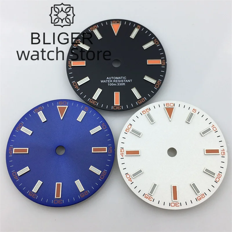 Bliger 29mm schwarz weiß blau uhr zifferblatt c3 leuchtend fit nh35 nh36 eta2824 2836 pt5000 dg2813 3804 miyota 8205 8215 werk