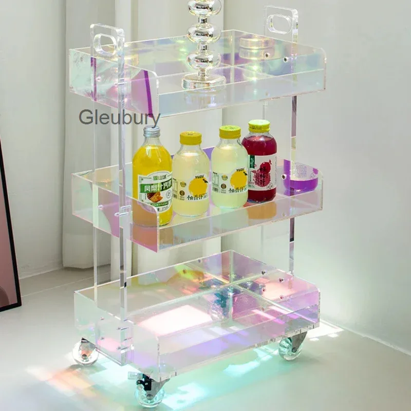 Colorful Coffee Furniture Acrylic Nordic Table Living Room Sofa Side Table Creative Mobile Trolley Multifunctional Storage Table
