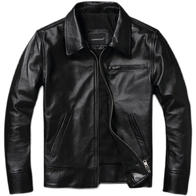 

Spring and Autumn New Swallowtail Genuine Leather Coat Men's Polo Fit Leather Jacket Top Layer Cowhide Motorcycle Youth Coat