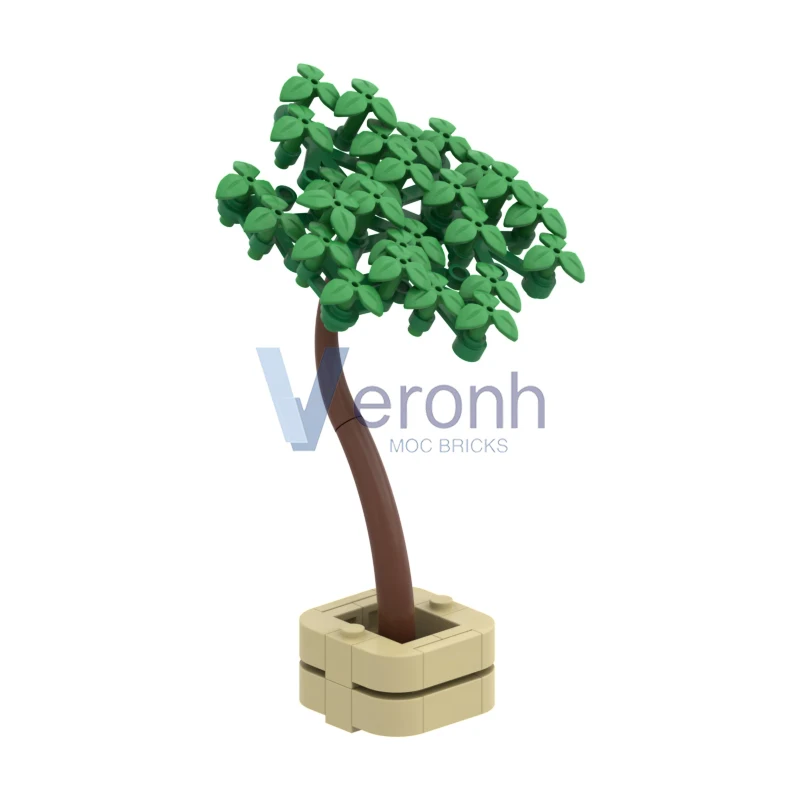 MOC Green Potted Tree Model Building Blocks City Street Scene Plants Garden Scenery Landscape Construction Bricks Kid Toy Gifts