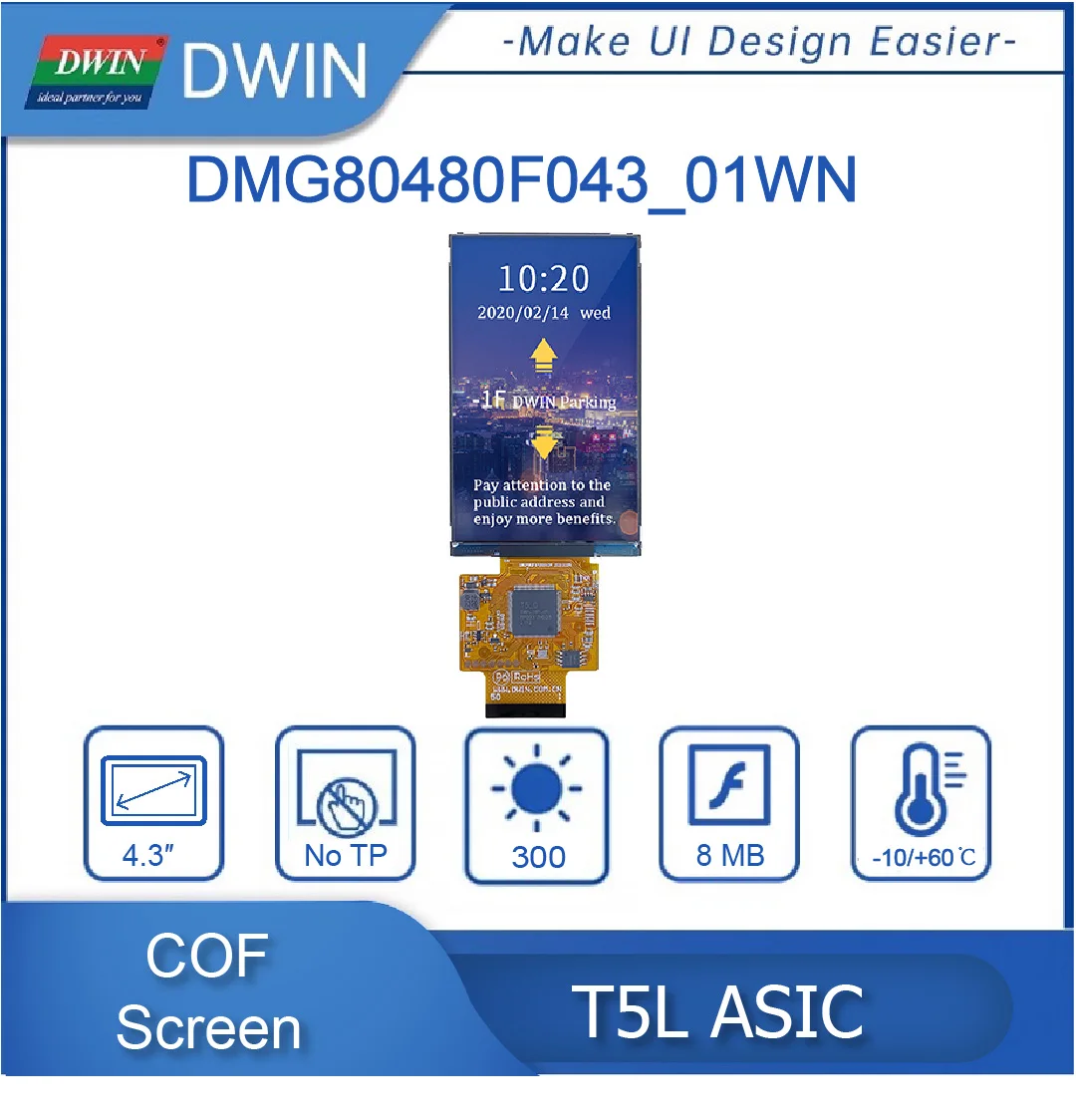 DWIN nowy 4.3 "480x800 COF struktura ekran pojemnościowy zintegrowany Panel dotykowy IPS wyświetlacz TFT LCD DMG80480F043_01W