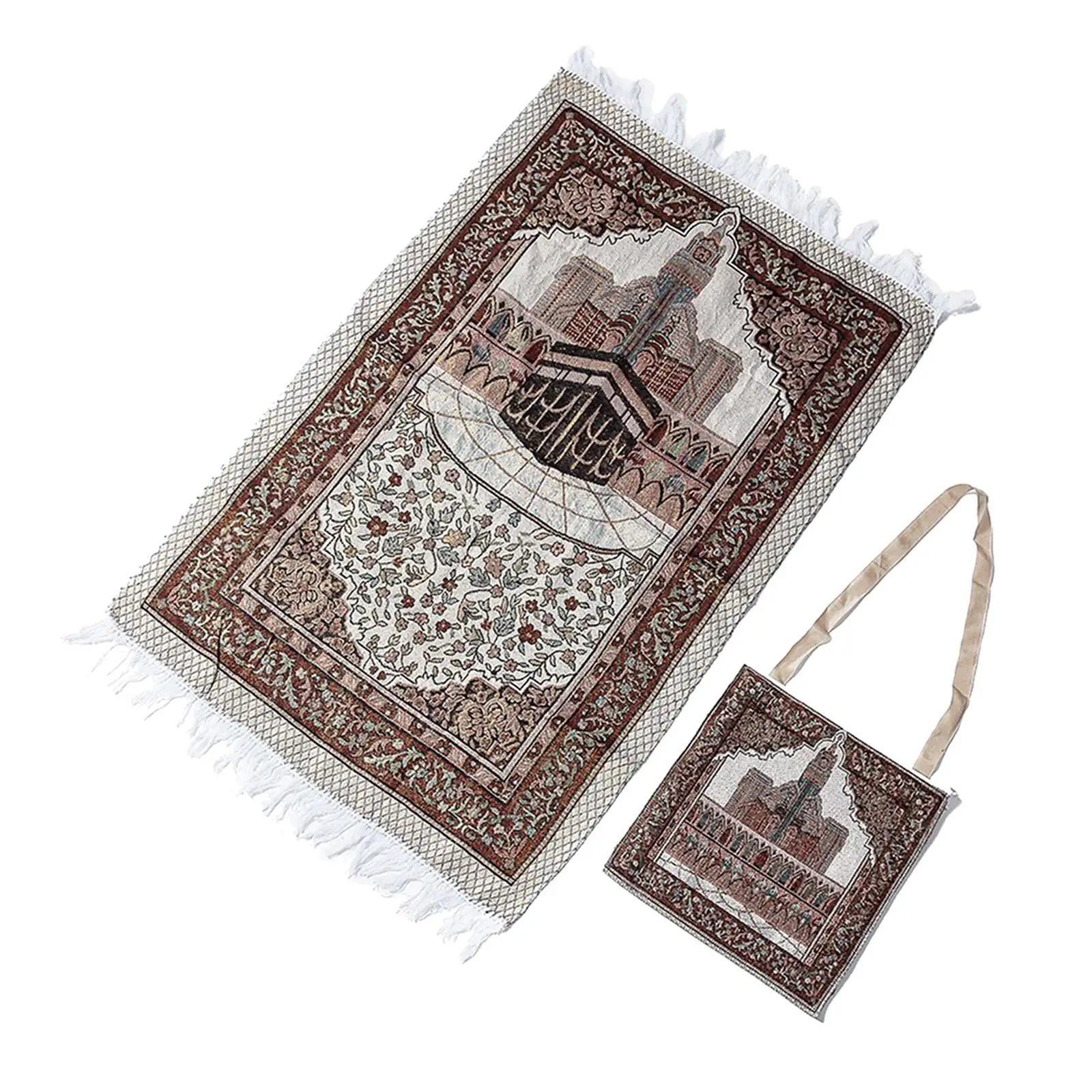 Muslim Prayer Rug Rectangle Worship Mats with Tassel Trim Decor for Islam Kneeling Floor Carpet Home Office