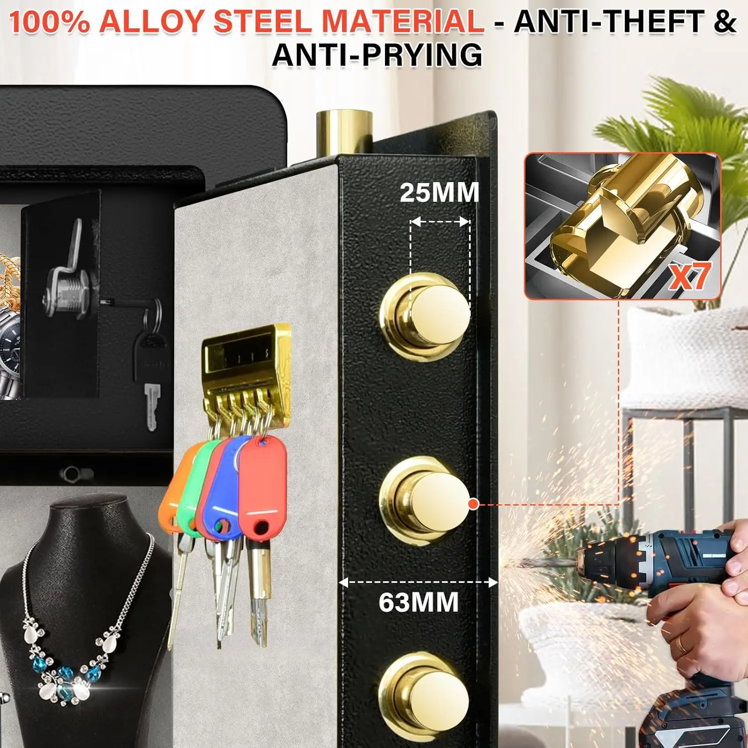 5.1 Cuft Fireproof Safe for Home, Large Home Safe Box Fireproof Waterproof with Dual Key System and Hidden Lock Box, Document Sa