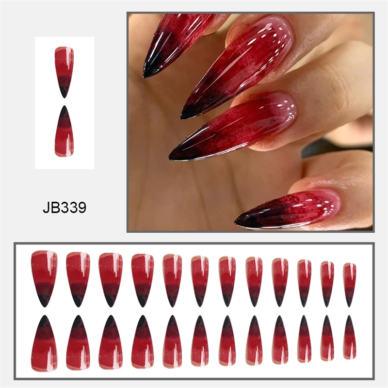 24Pcs Halloween Blood Press on Nails Set Long Coffin Glossy Acrylic Nail Tips Full Cover Ballerina False Nails for Women&Girls