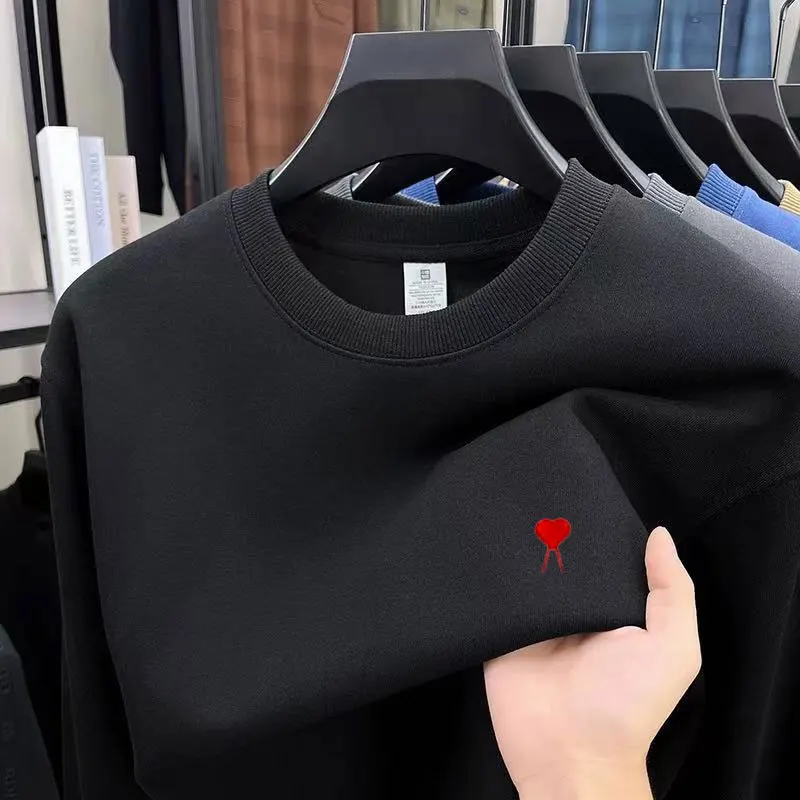 Unisex High-End Brand Embroidered Logo Crewneck Fleece Sweatshirt, Autumn And Winter Version, Loose And Casual, Versatile And Wa