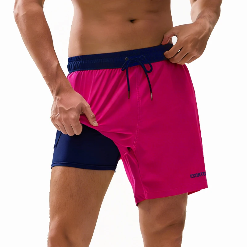 Neueste Herren-Shorts 2-in-1 mit langem Innenfutter, schnelltrocknend, Strand- und Surf-Badehose für Herren, Badeshorts mit Taschen, Damen-Sommer-Laufhose – Detail 11