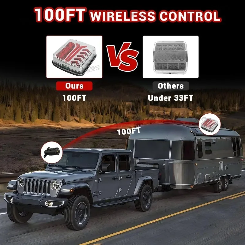 Car Tail Light 12V 24V Wireless Magnetic LED Trailer Tail Light Waterproof Rear Brake Turn Signal Warning Lamp Safety Tow Light