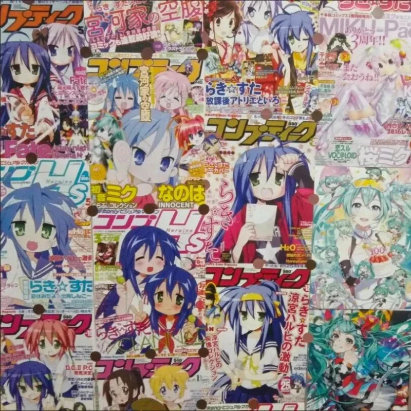 Imagem -05 - Lucky Star Kawaii Anime Adesivos Cartaz Adesivo de Parede Izumi Konata Hiiragi Decoração Dormitório Kagami Papel de Parede 20 Folhas por Conjunto