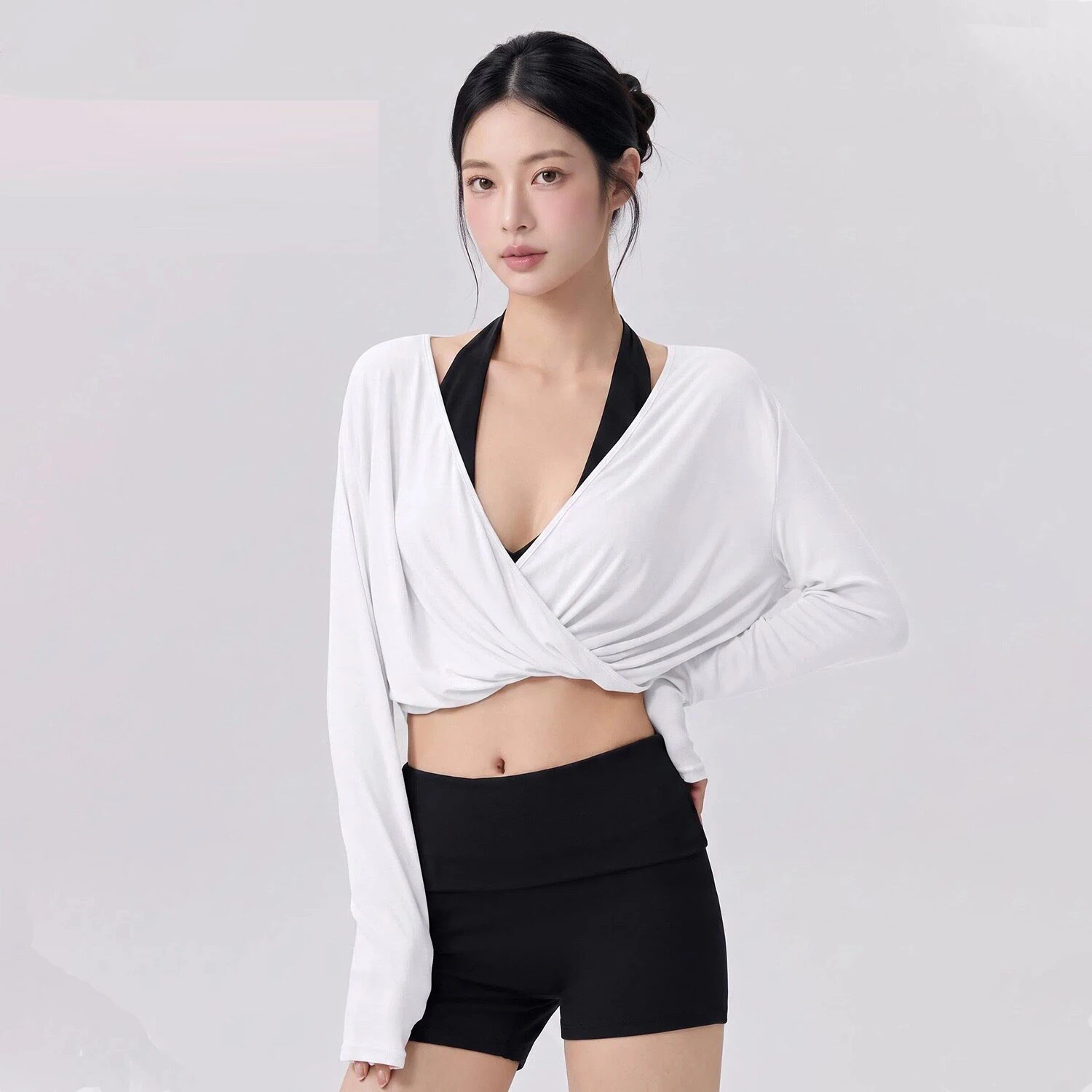 Hochwertige Damen-Langarm-Yoga-Bluse, locker geschnittenes Sportoberteil für Pilates-Training, Fitnessstudio und Freizeit – Detail 12