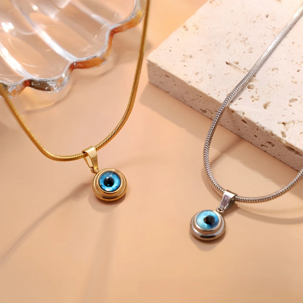 Einfache Angel Eyes Anhänger-Halskette für Männer, Modische 14k Goldfarbene Schlangenkette, Schmuckzubehör – Detail 3