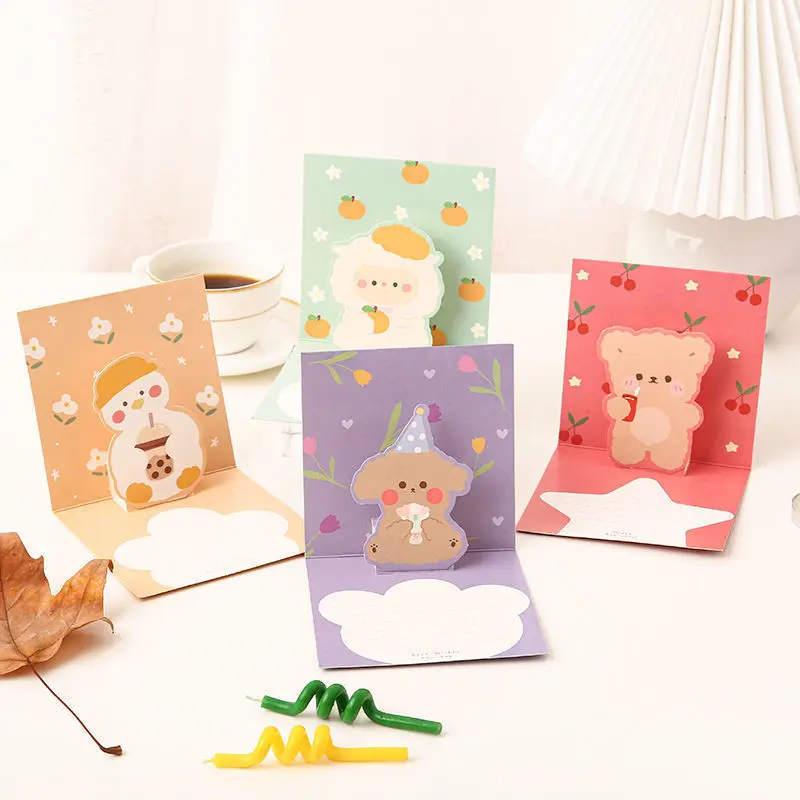 Pop up style cute cartoon 3D folding gratitude Spring Festival greeting cards birthday wishes message handwritten DIY gift card