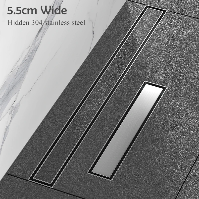 Bathroom 55 Wide, Long Floor Drain Deodorant 304 Stainless Steel Invisible Floor Drain Rectangular Hidden Shower Drain
