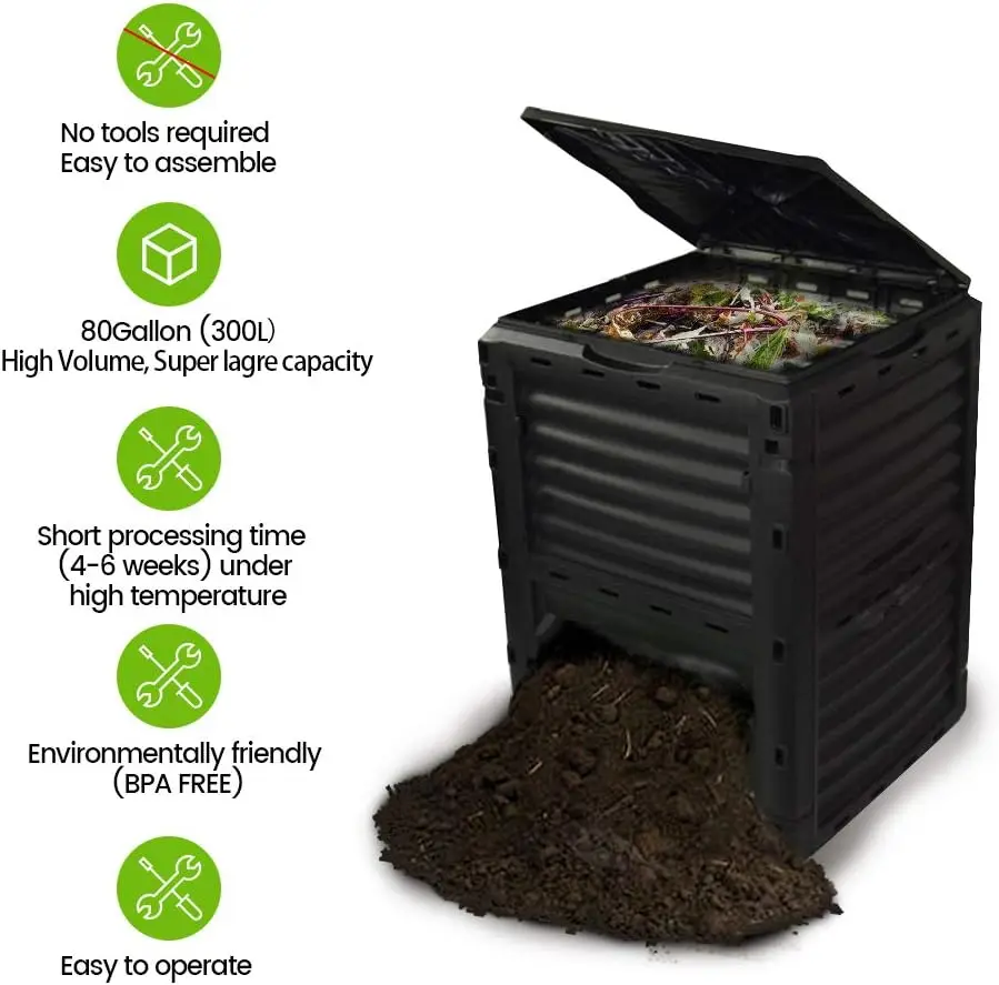 Outdoor Garden Composting, Material Not Specified, Forest Green, 80 Gallon with Easy - Access Hatch and Aeration