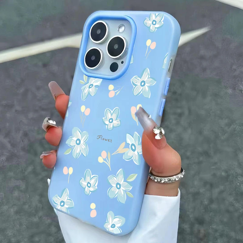 For Samsung Galaxy S26 S24 S23 S22 Ultra S25 FE A57 A37 A17 A56 A54 A55 A16 A15 Case Simple and Fresh Blue Floral Pattern Cover