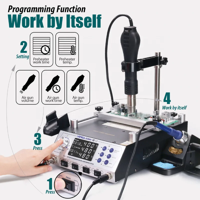 High Quality 3 In 1 853AAA+ Multi Functional Preheat Station Soldering Iron Desoldering Hot Air Gun Soldering Rework Station