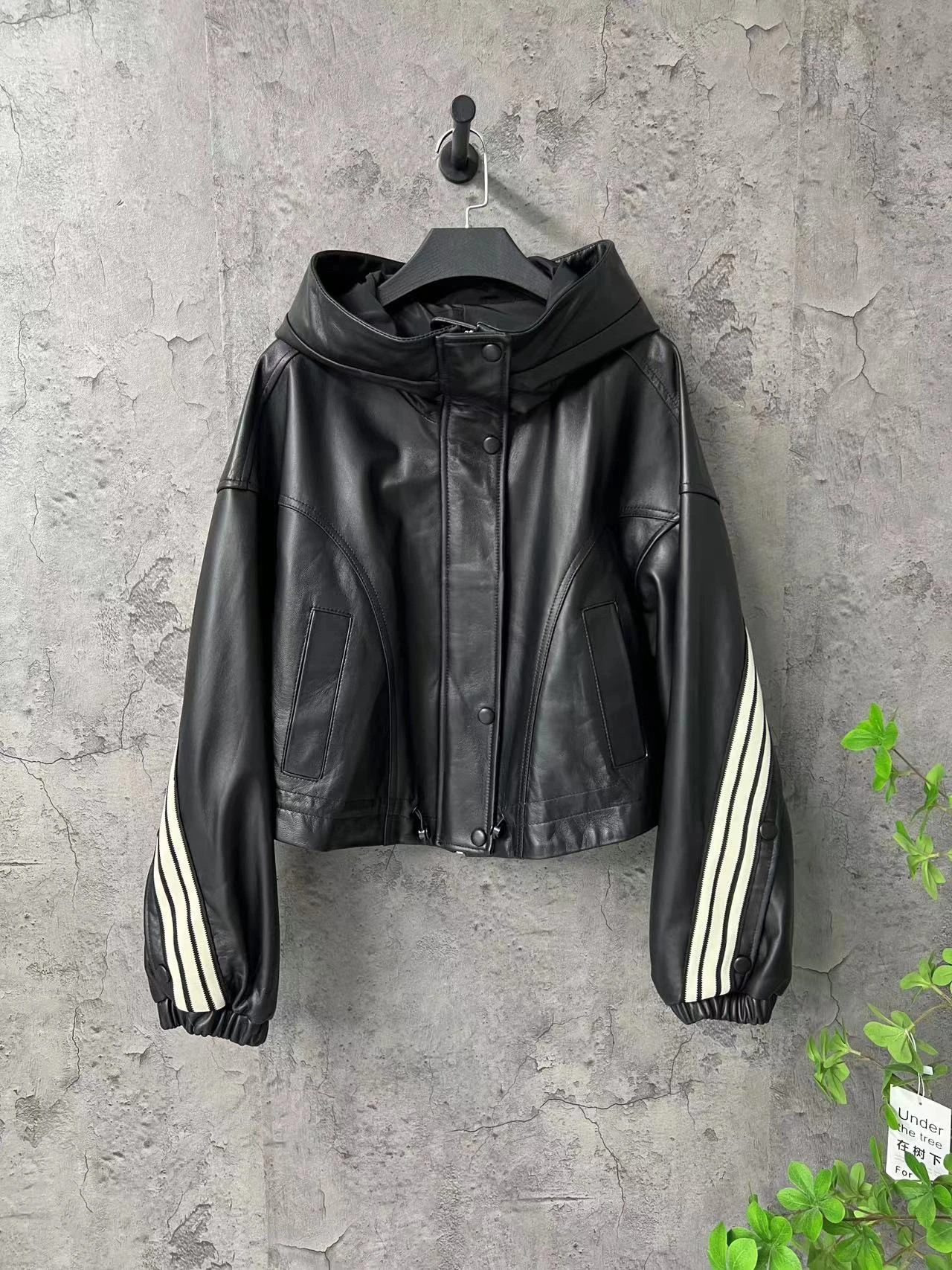 

Ladies' eepskin Casual ort Jaet Loose Fit Hooded Windbreaker Faionable Outerwear Long Sve Commute Sle Leather Coat