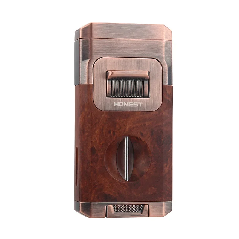 New Deluxe Cigar Lighter with V Shape Knife Cigar Holder Dual Nozzle Flame Butane Refillable Torch Lighter Smoker Gift