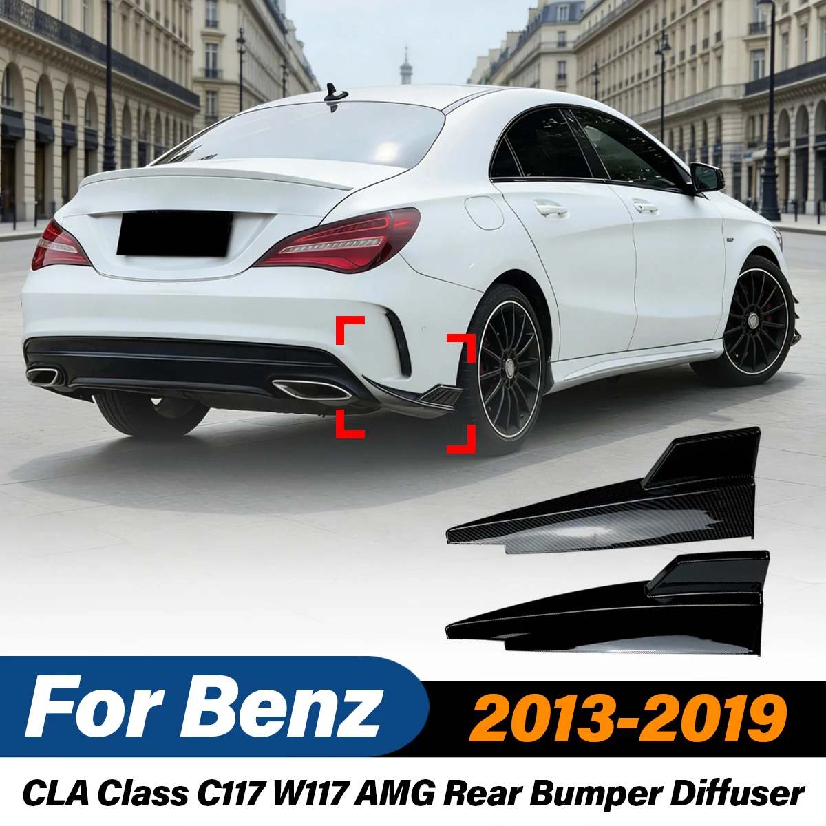 

For Mercedes Benz CLA Class C117 W117 AMG 2013 2014 2015 2016 2017 2018 2019 Car ABS Rear Bumper Diffuser Body Modification Kit