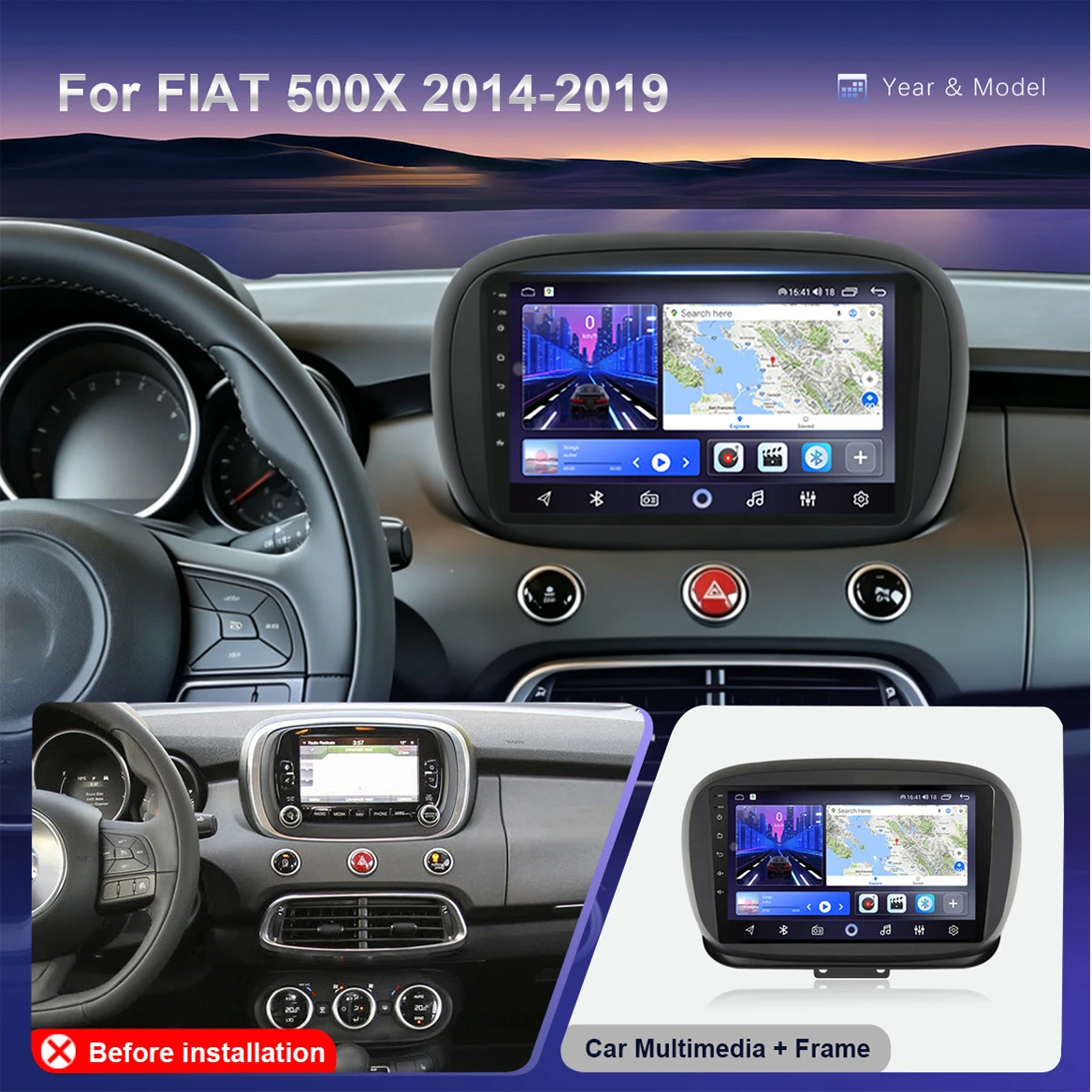 Car For 2014-2020 FIAT 500X 9 INCH Radio Android Video Carplay Navigation Automotive Round cornered embedded electronic machine