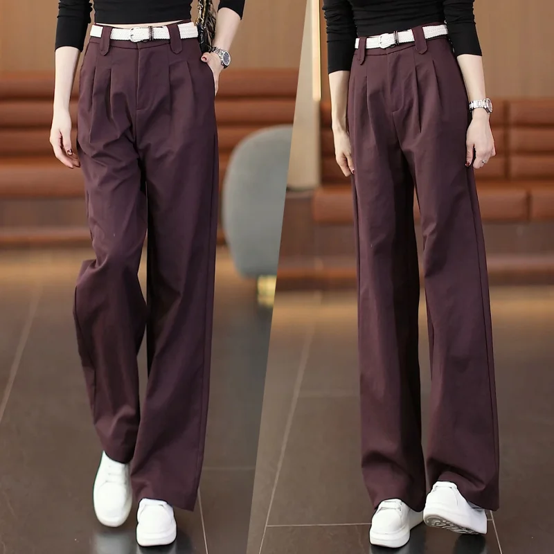 

High Waist Casual Pants for Women, Autumn Fashion Trend, Slim Straight Pants, Loose Draped Wide Leg Pants
