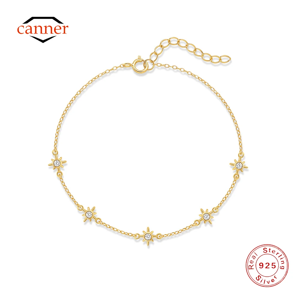 CANNER 925 Sterling Silver Eight Pointed Round Zircon Stacked Bracelet For Women Ins Simple Versatile Bracelet Fine Jewelry Gift