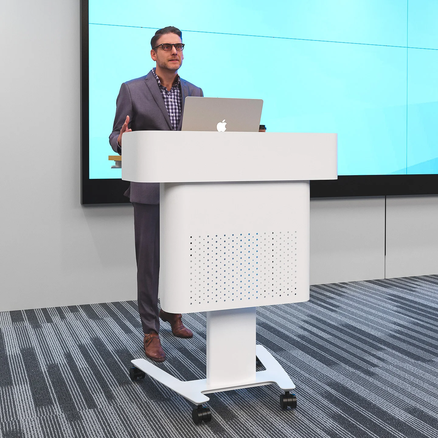 

Mobile podium School podium Pneumatic lift Training Reception room lectern