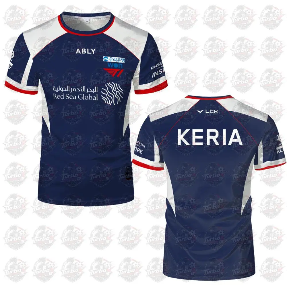 2026 MSI T1 Esports Team Jersey T-Shirt  Faker Blue and White Jersey New Game Fan Support Crew Neck Top