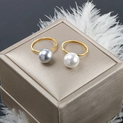 ZMfashion Natural White Pearl Ring for Women Girl Classic Fine Proposal Gold Color Rings Wedding Party Bride Jewelry Ladies Gift