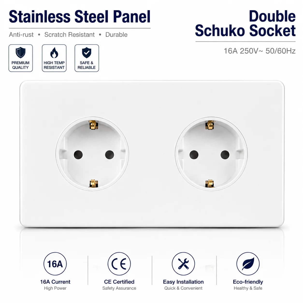 White/black stainless steel panel, EU double-wall power socket, French double-wall power socket, EU French plug wall plug
