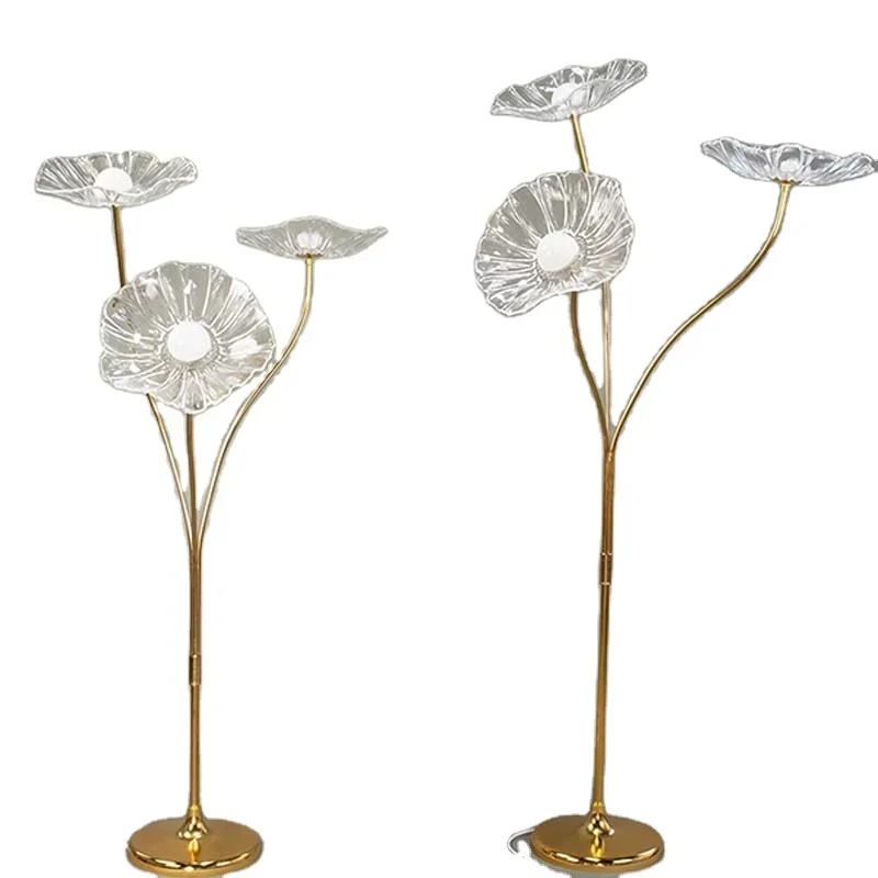 Wedding Events Decorative 3 Headed Lotus Leaf Road Guide Lights Acrylic Crystal Road Lead Light