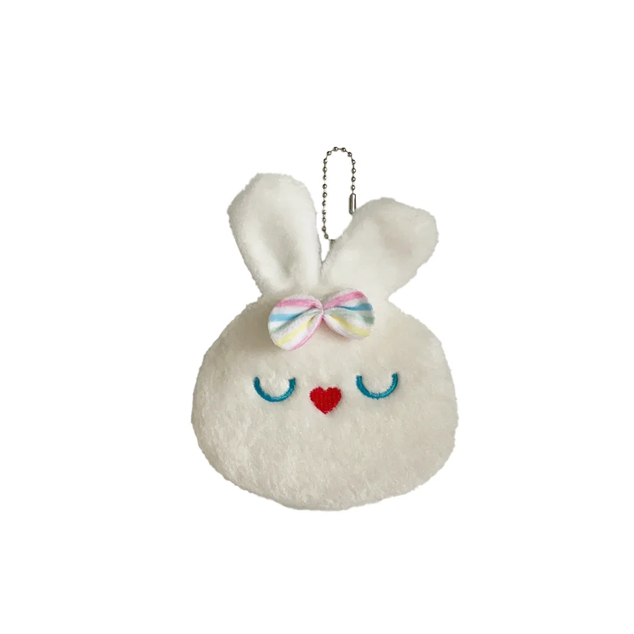 Simpatico fiocco bianco coniglietto portamonete in peluche borsa per auricolari borsa portatile per cavo dati versatile piccolo regalo pendente