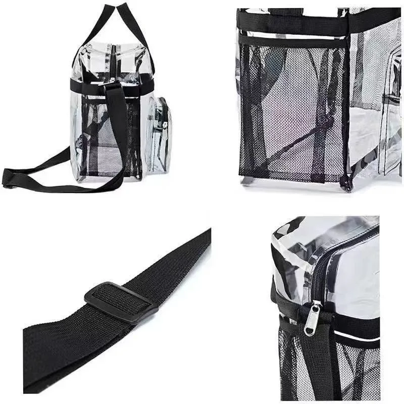 Bolsa Transparente Reforçada em PVC Aprovada para Estádios com Bolsos de Malha para Trabalho, Segurança, Concertos e Viagens