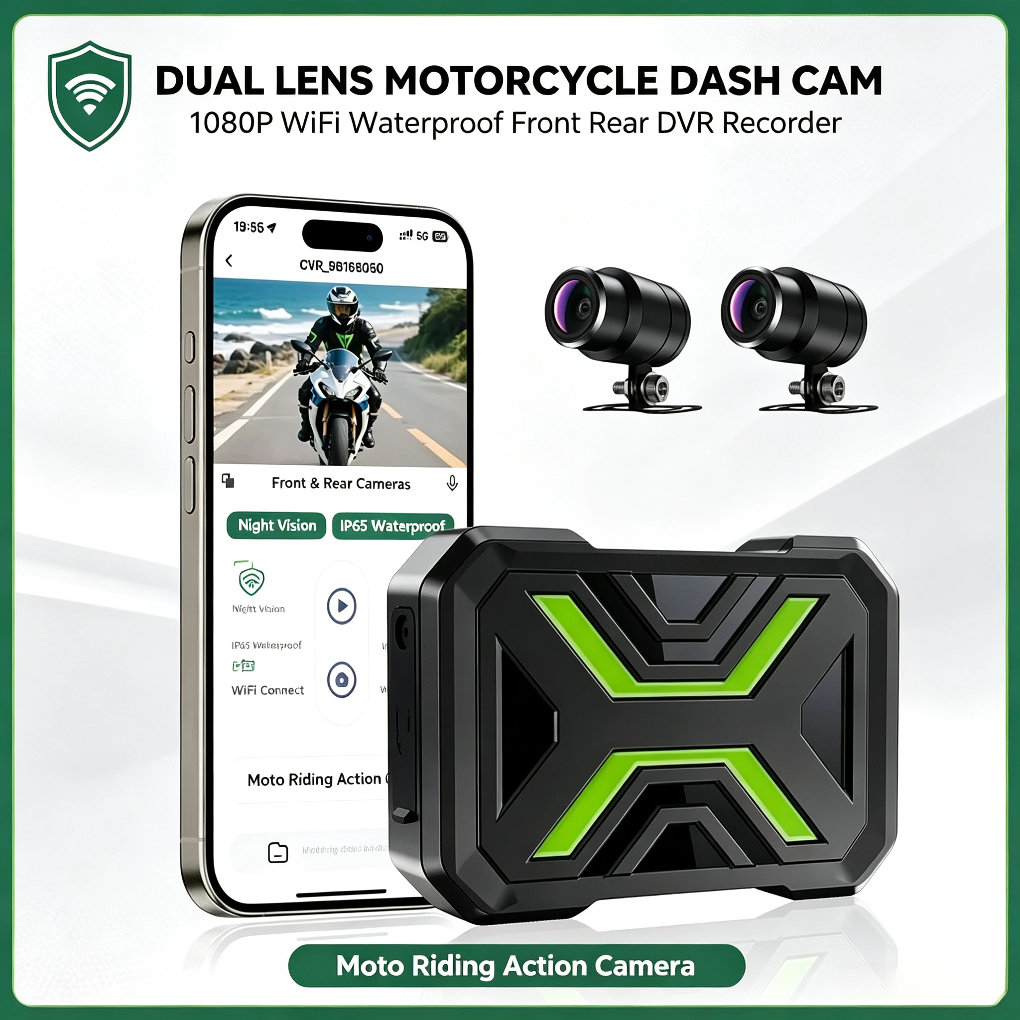 Dual Lens Motorcycle Dash Cam 1080P WiFi Waterproof Front Rear DVR Recorder Night Vision Action Camera Moto Riding Accessories