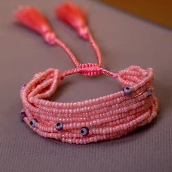 Turkish Beaded Evil Eye Bracelet Protection Jewelry for Women Talisman Lucky Charm Pink Aesthetic Blue Boho Bead Wholesale Gifts
