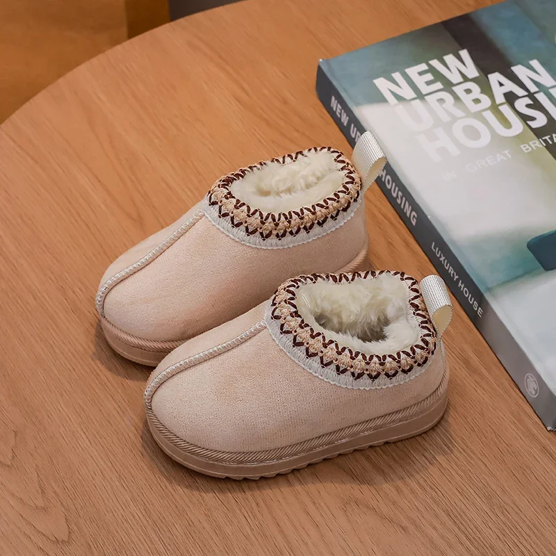 Winter Baby Warm Snow Boots Girls Low-top Cotton Shoes Boys Winter Short Boots with Fur Inside Little Princess Suede Upper Shoes