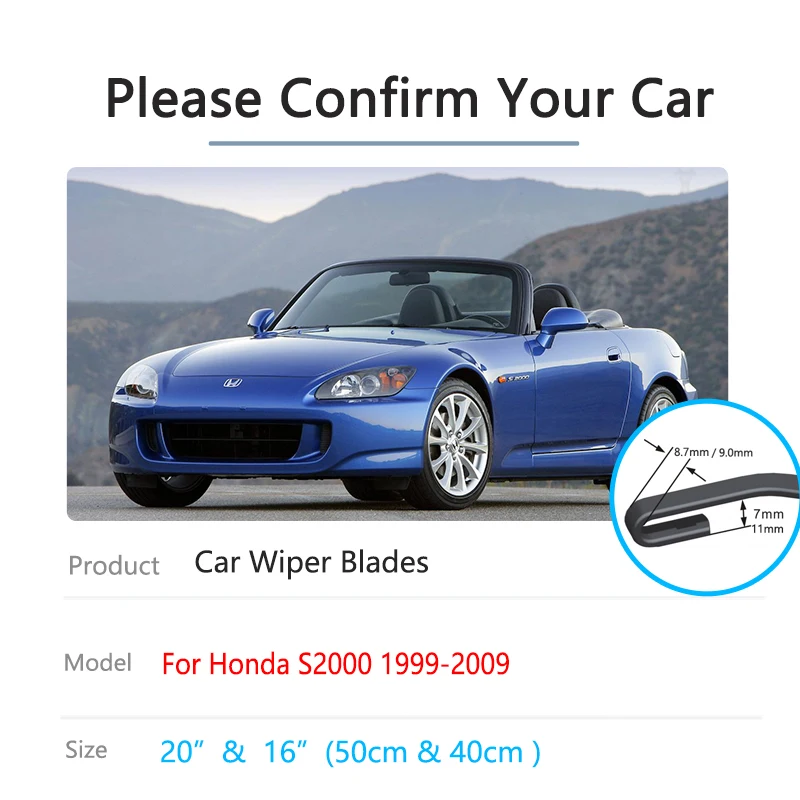 Voor Honda S2000 1999 ~ 2009 Front Frameloze Wisserbladen Auto Accessoires Voorruit Voorruit Reinigingsborstels U J Haak arm