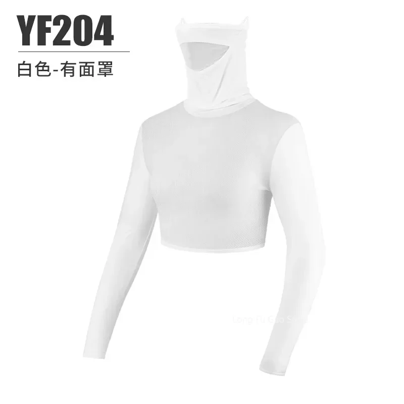 Pgm Womens Ice Silk Cool Shirts Half-Length Long Sleeve Cropped Tops Summer Sunscreen Golf Underwear With Mask Anti-UV UPF40+