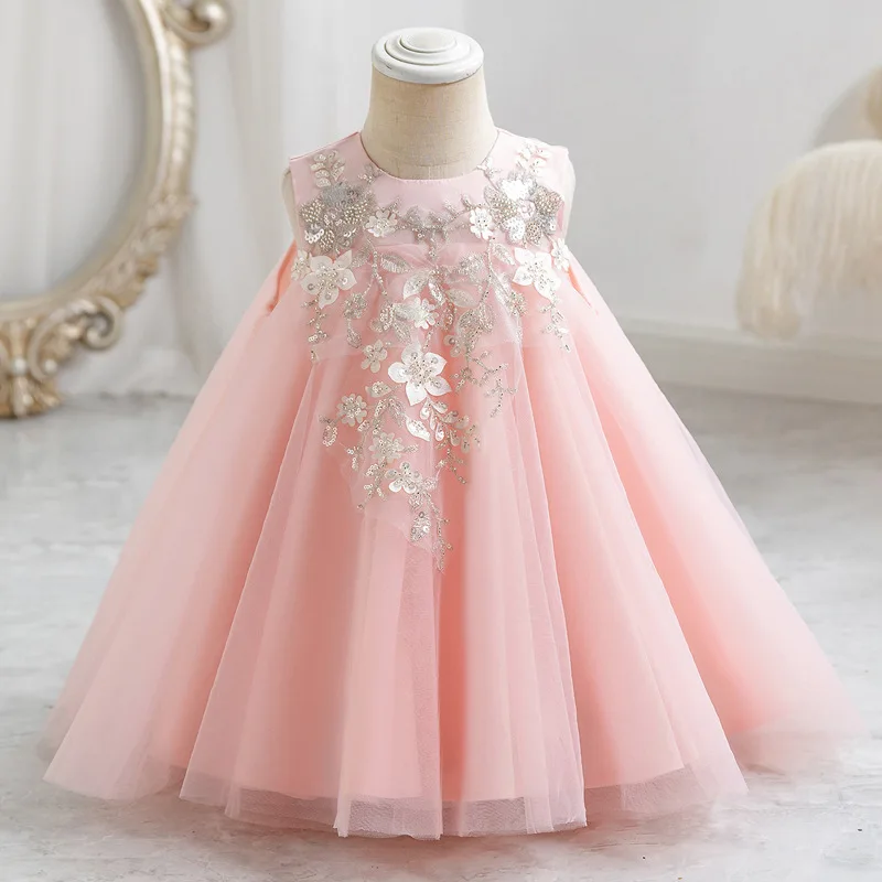 Children's Day Summer New Girl's Decal Mesh Sleeveless Princess Dress Birthday Party Wedding Flower Girl Evening Dress