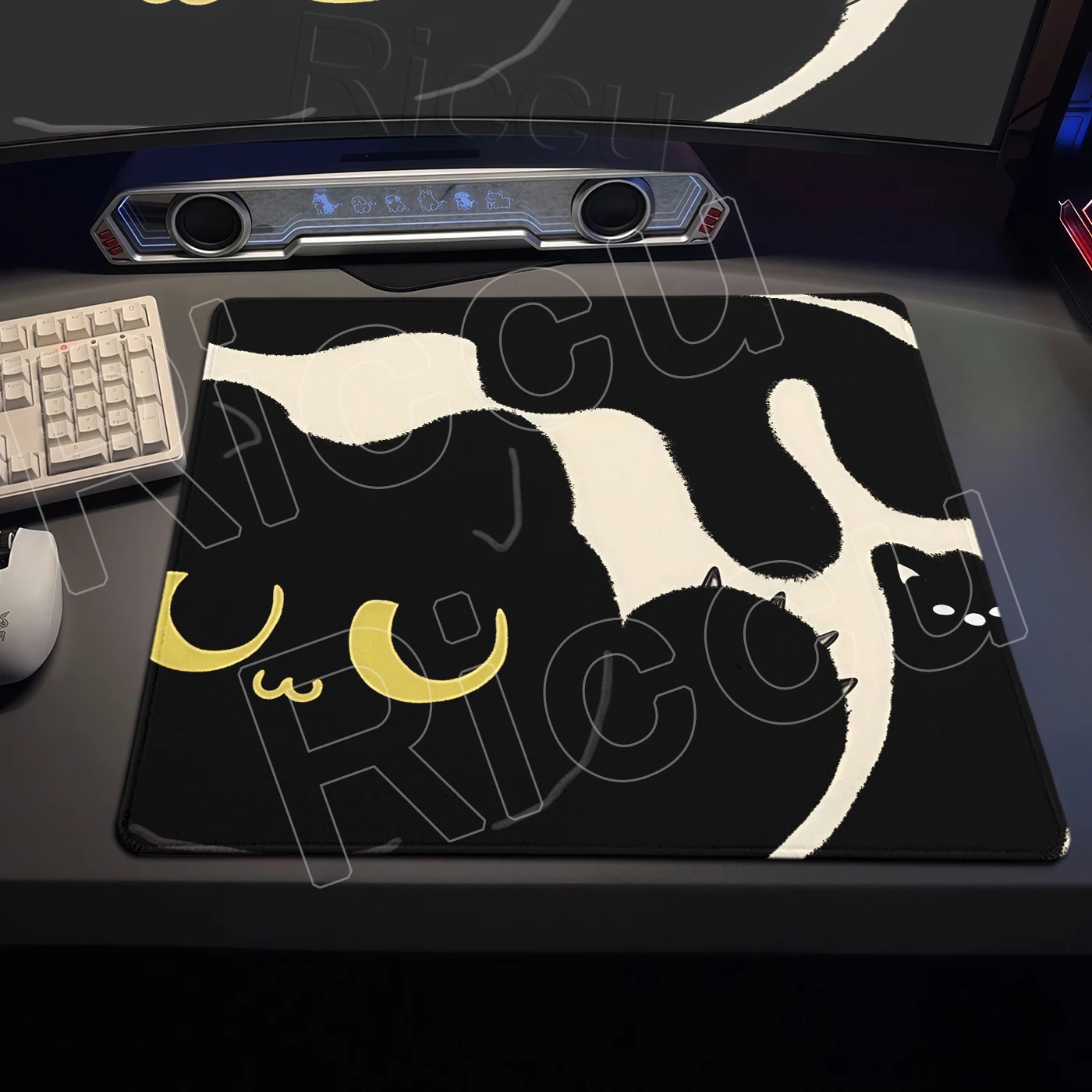 Schwarzes Katzen-Mauspad, Computer-Büromatten, Gamer E-Sports Gummi-Antirutsch-Mauspad, Kleine Deko-Matte, Niedliche Katzen-Pads, Schreibtisch-PC-Zubehör