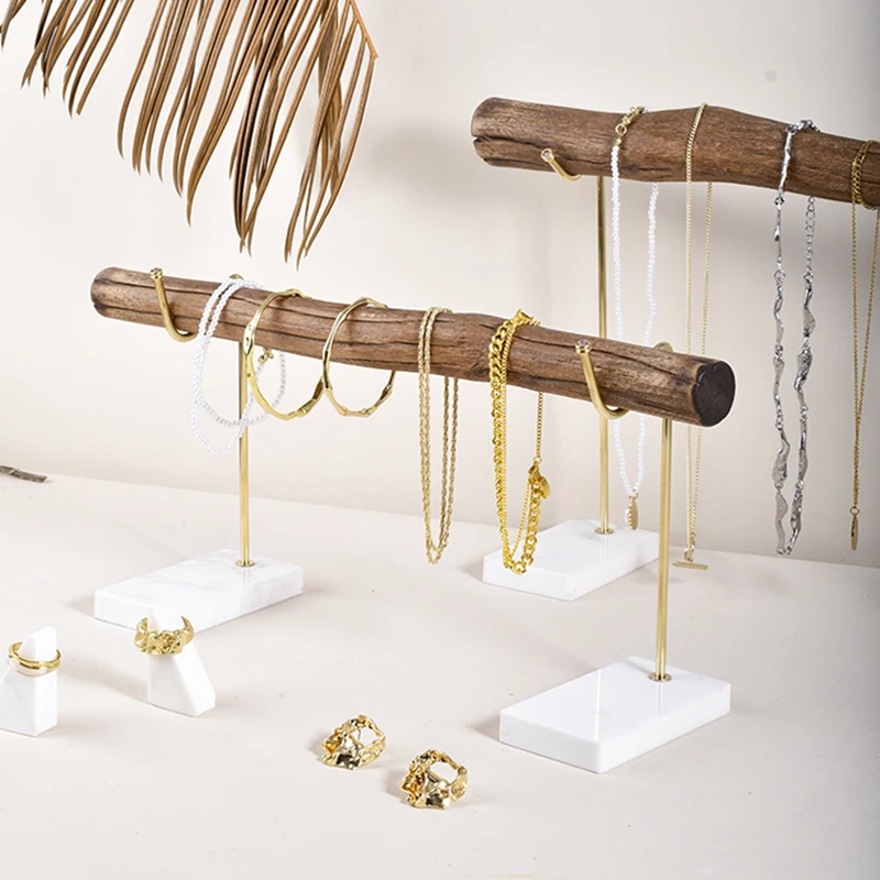 Necklace Display Pendant Display Organizer Jewelry Display Storage Rack Bracket Window Display Natural Wood And Marble Base