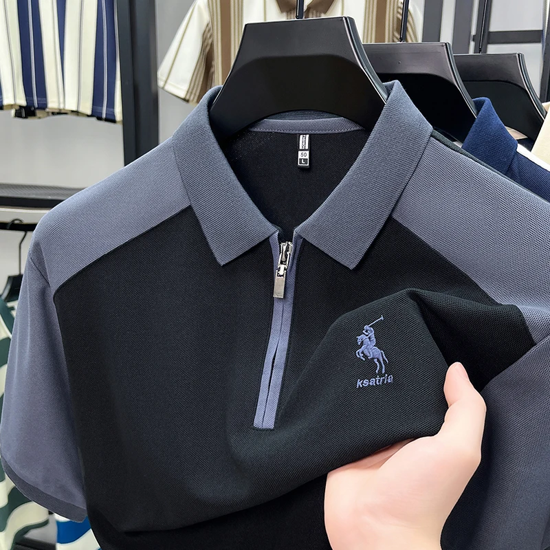 Summer New Men's Short Sleeved Polo Shirt with A Lapel for Business and Leisure, Solid Color Versatile Base Shirt for Men's Wear