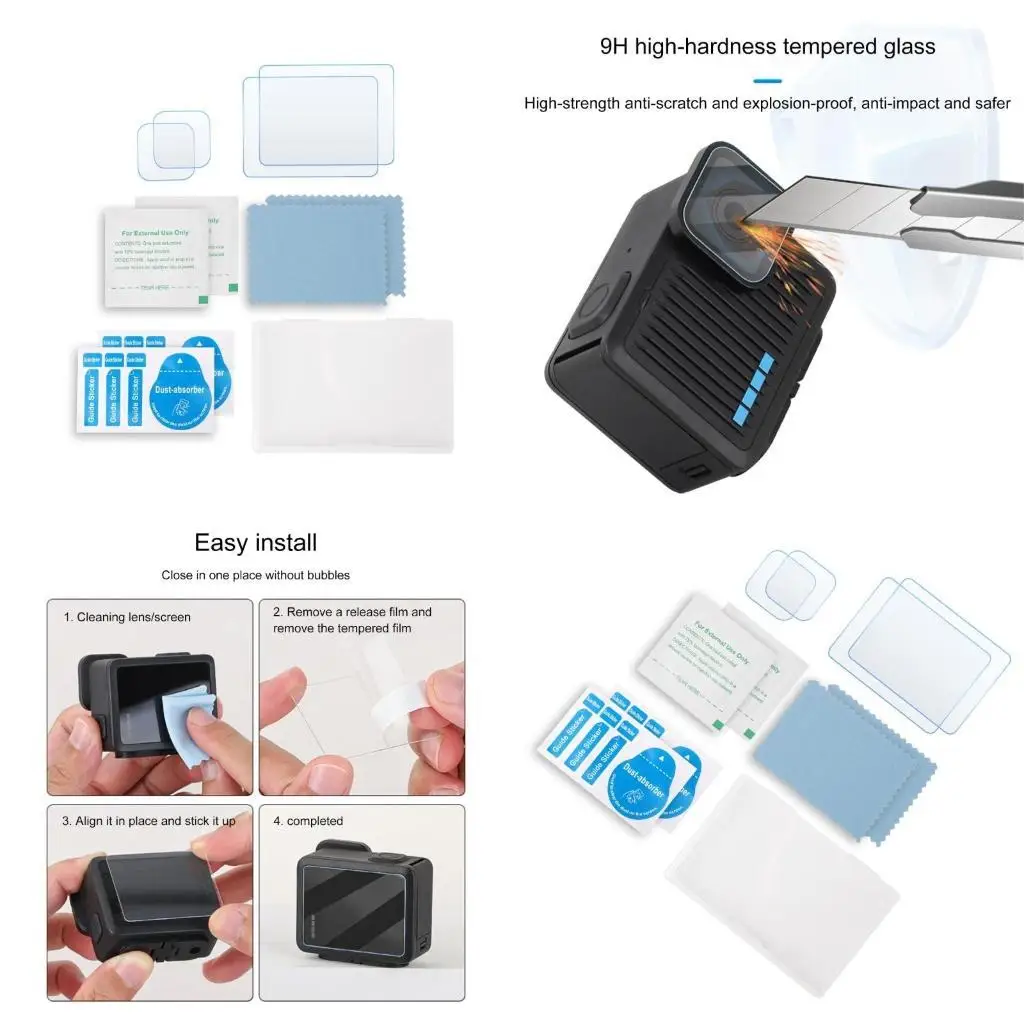

31BA Screen Protector 9H Hardened Glass Lens Film For Sports Camera Clear Visiual Glass Screen Protector Easy Installation
