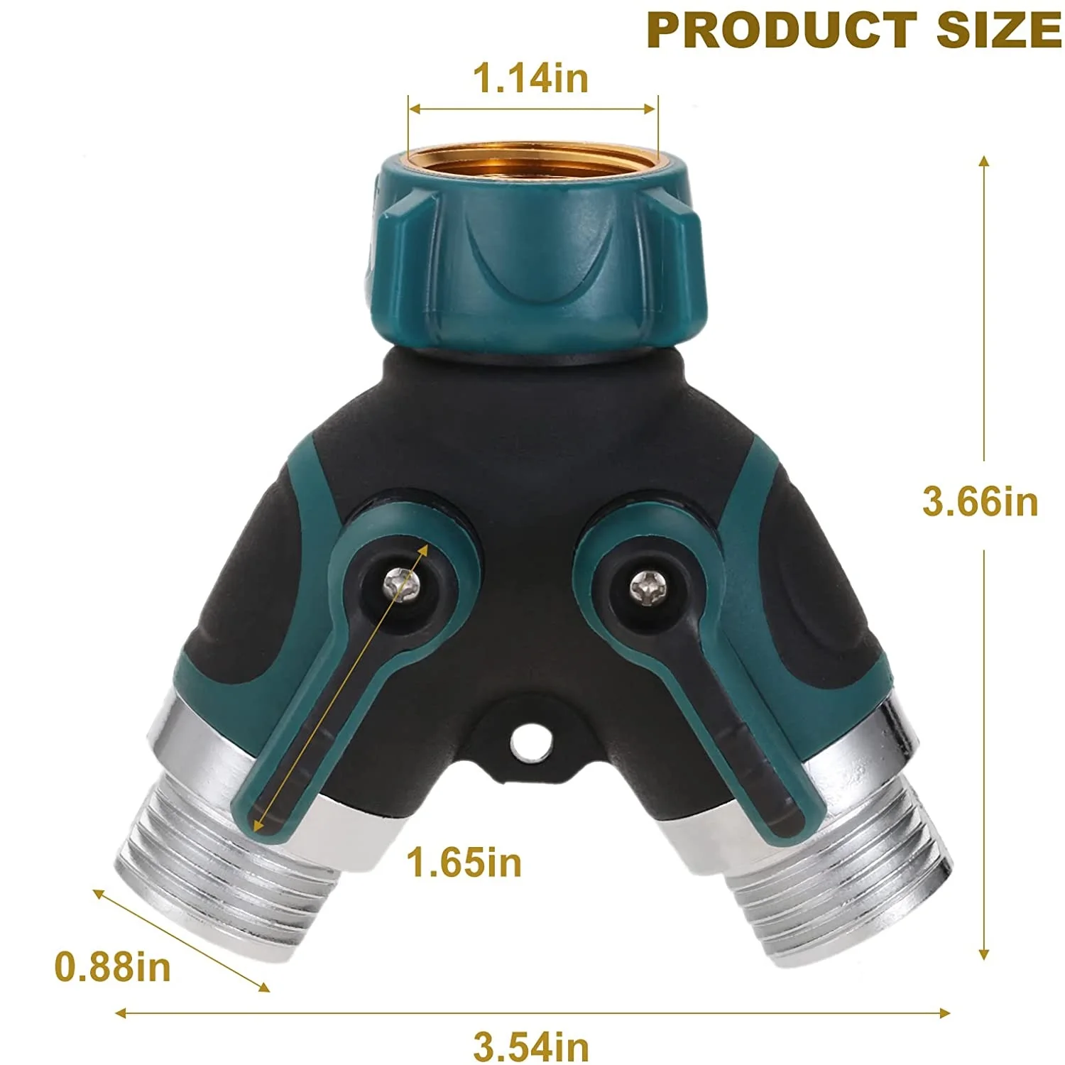 2pcs 2-ways Hose Splitter Y-shape Valve Metal 3/4
