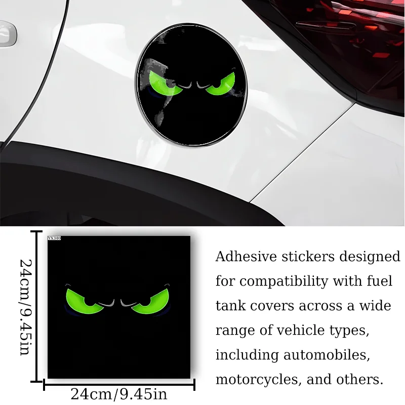 1Pc Angry Bright Green Evil Eyes Car Fuel Tank Cap Sticker, Black Background Waterproof Vinyl Gas Charging Port Decor Decal