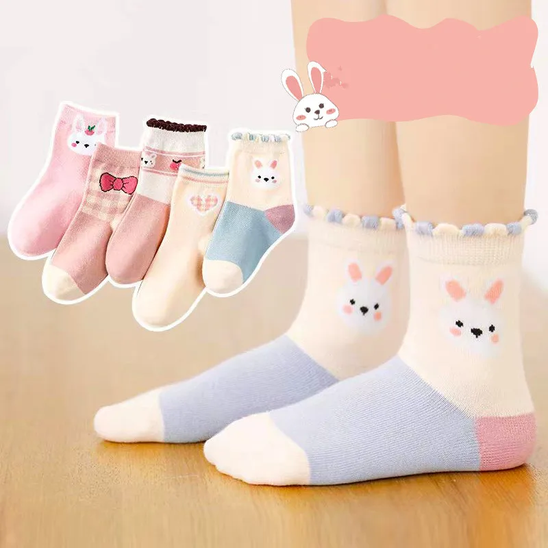 5 Pairs/Lot New Kids Soft Cotton Socks Love Heart Flower Print Baby Girl Socks Autumn Winter Warm Children Middle Tube Socks