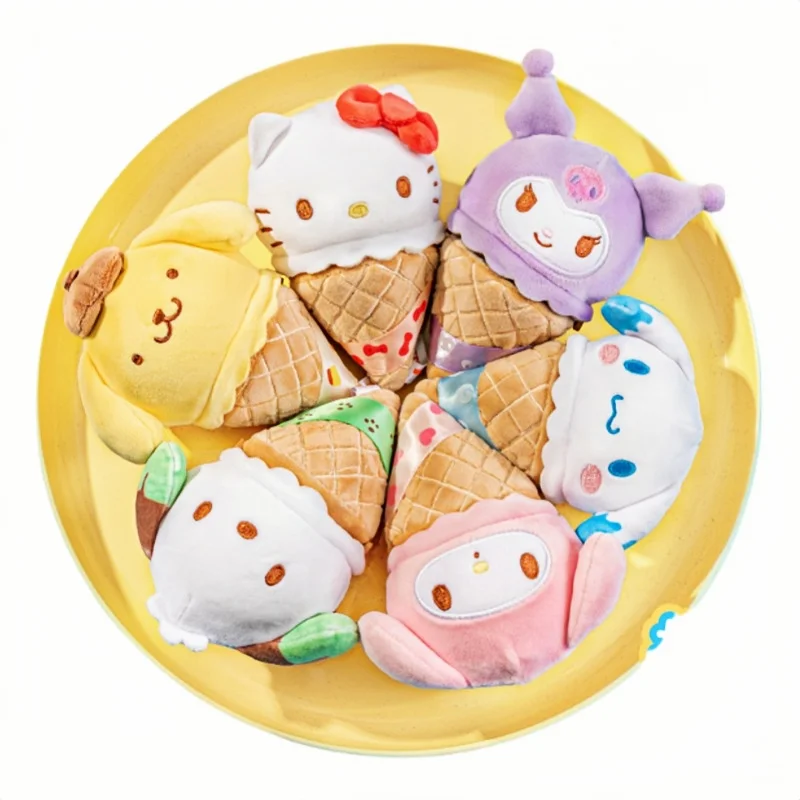 

Genuine Sanrio Characters Ice Cream Series Blind Box Anime Plush Keychain Stress Relief Toy Kawaii Topdesk Decor Girl Gift