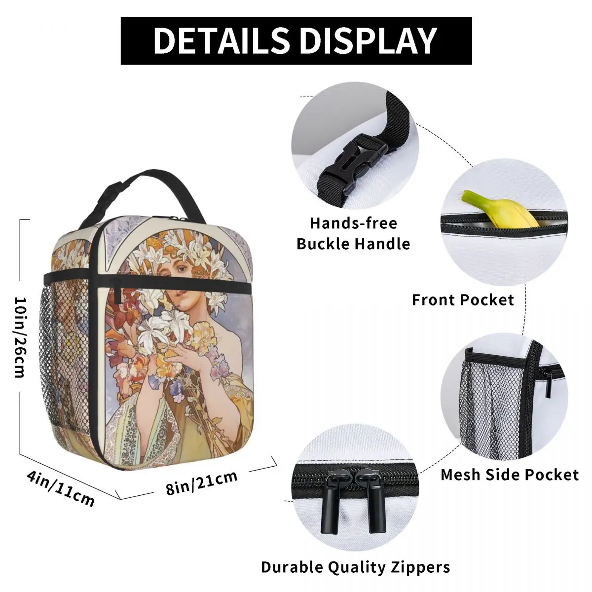 Bolsa de almuerzo aislada Flower (1897) By Alphonse Mucha Merch para la escuela, oficina, almacenamiento de alimentos, fiambreras térmicas reutilizables