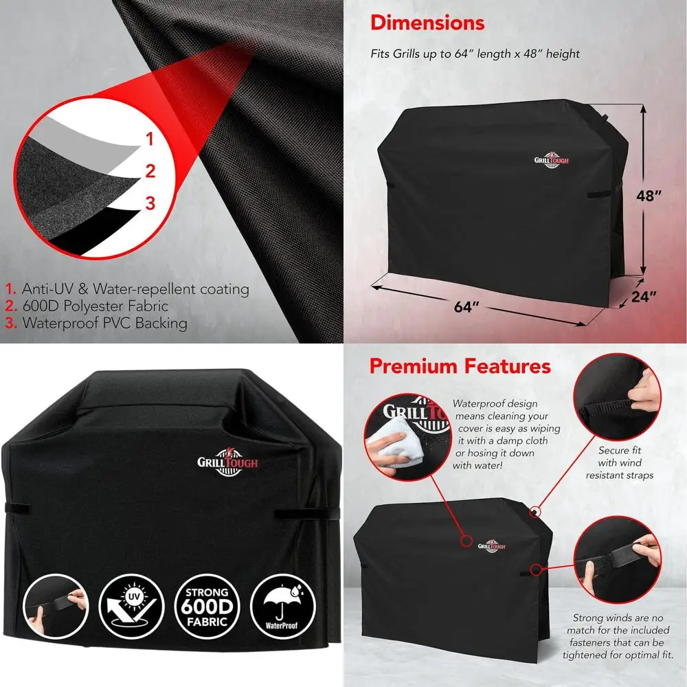 

Чехол для уличного гриля 64 дюйма, усиленный, водонепроницаемый, устойчивый к УФ-излучению, с регулируемыми ремнями - универсальный размер