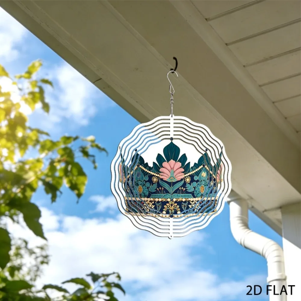 Iron Floral Wind Chimes Outdoor Garden Decor Pearl Gemstone Hanging Ornament