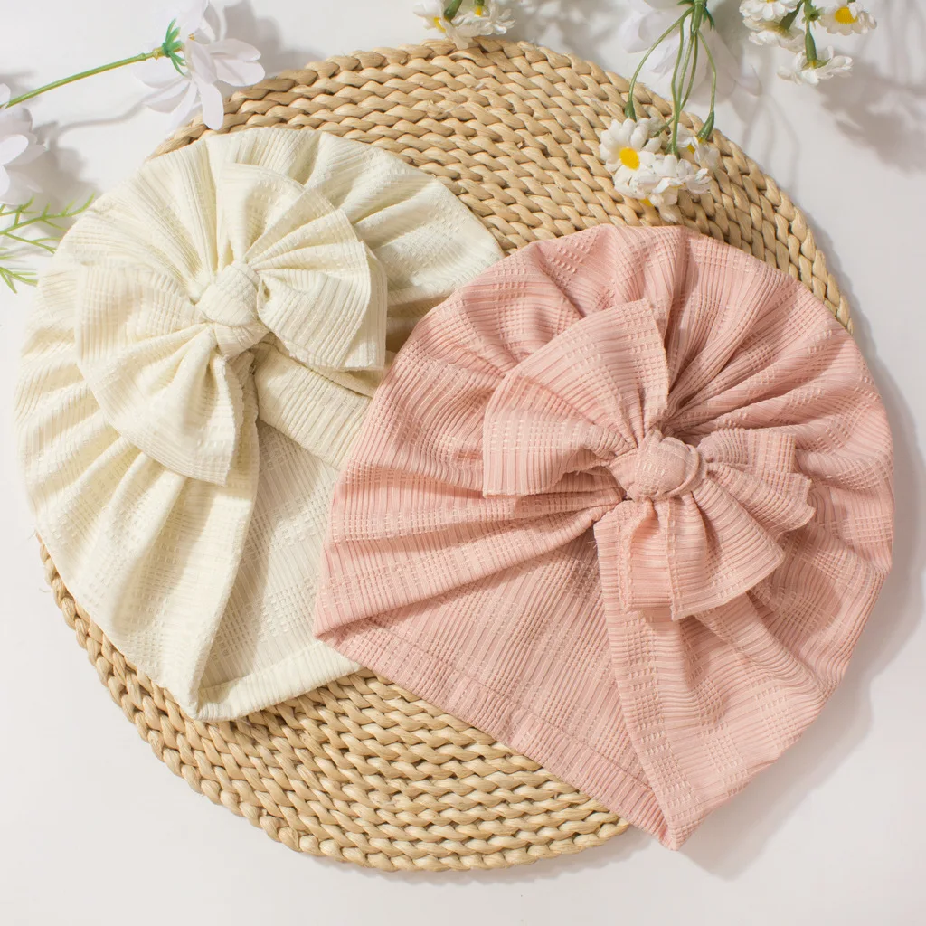 

Solid Knitted Bows Knot Turban Hats for Baby Boys Girls Beanies Striped Thin Elastic Caps Bonnet Newborn Toddler 0-2T Headwraps